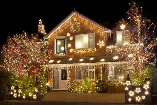 Christmas lights on house